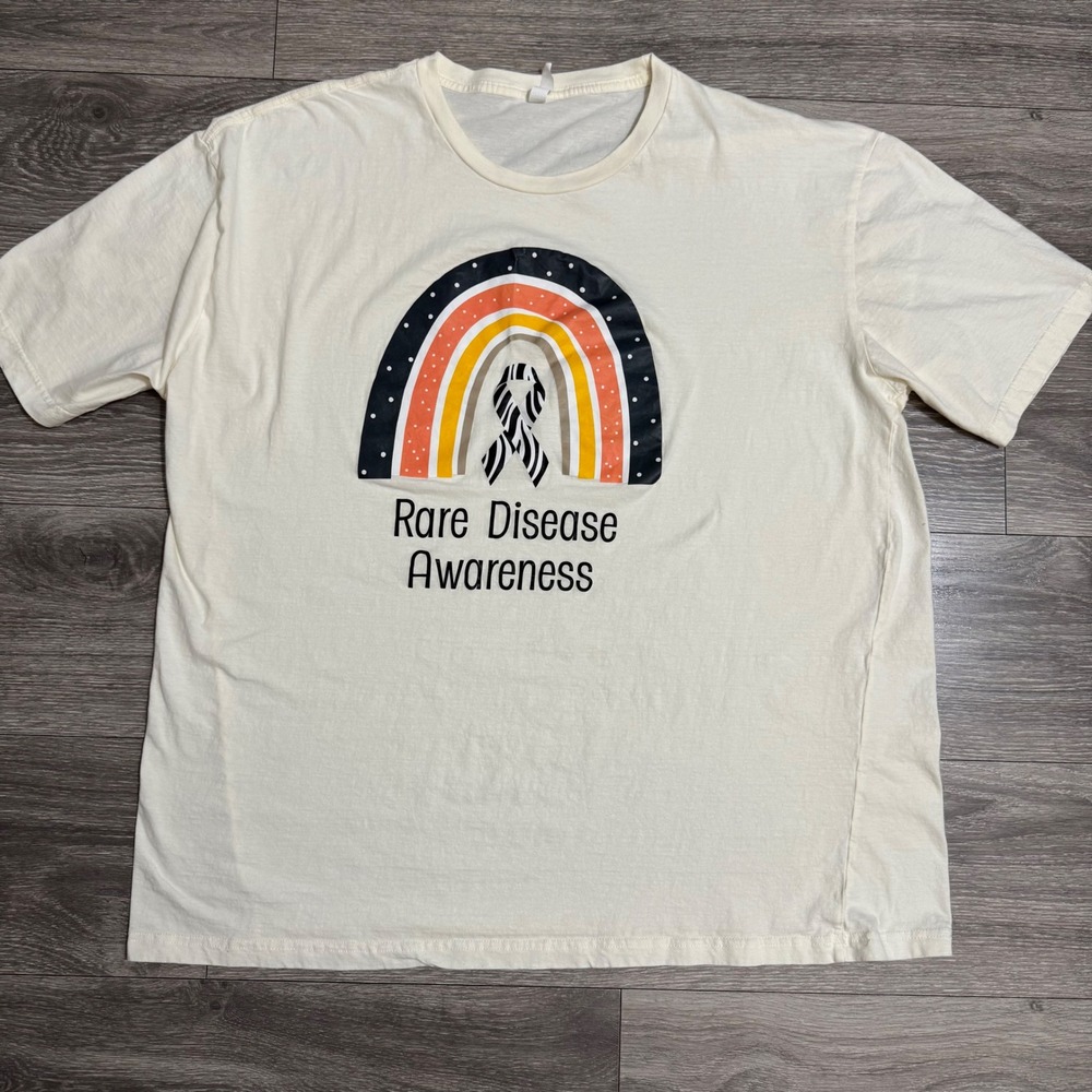 100%  Cotton Rare Disease Awareness Rainbow Zebra Ribbon Tee Cream 3XL‎ Earthy